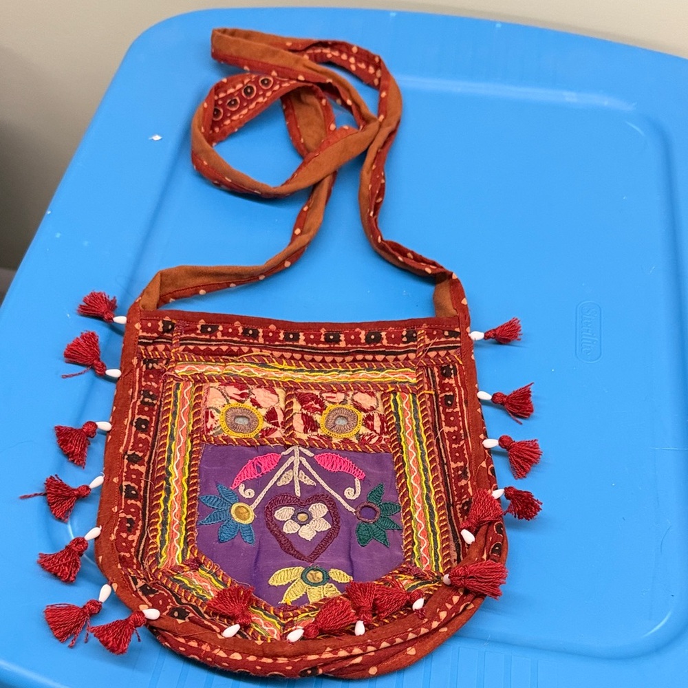 Vintage Kutchi-style Shoulder Bag with Mirrors and Tassels
